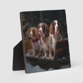 Brittany Spanel Snowy Sleigh Weihnachtsdekor Fotoplatte (Vorderseite)