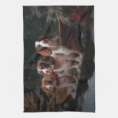 Brittany Spanel Snowy Sleigh Weihnachtsdekor Geschirrtuch (Vertikal)