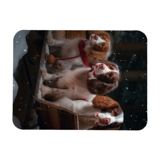 Brittany Spanel Snowy Sleigh Weihnachtsdekor Magnet (Horizontal)