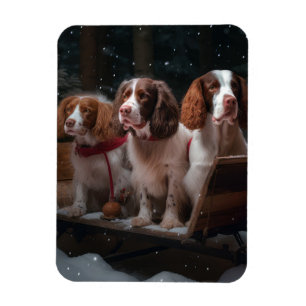 Brittany Spanel Snowy Sleigh Weihnachtsdekor Magnet