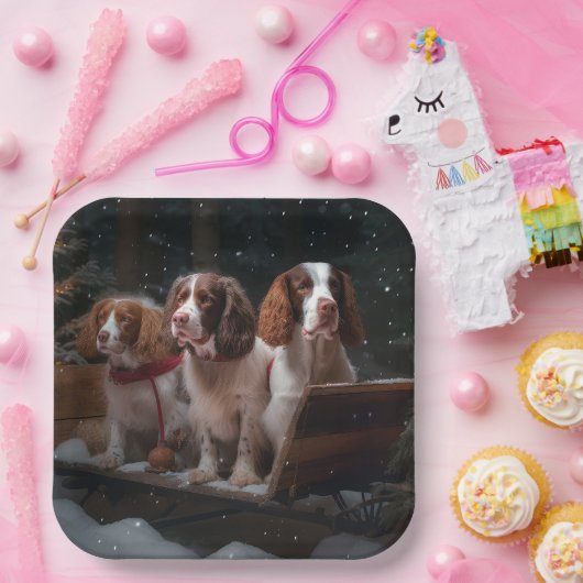 Brittany Spanel Snowy Sleigh Weihnachtsdekor Pappteller (Party)