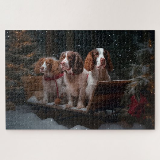 Brittany Spanel Snowy Sleigh Weihnachtsdekor Puzzle (Horizontal)