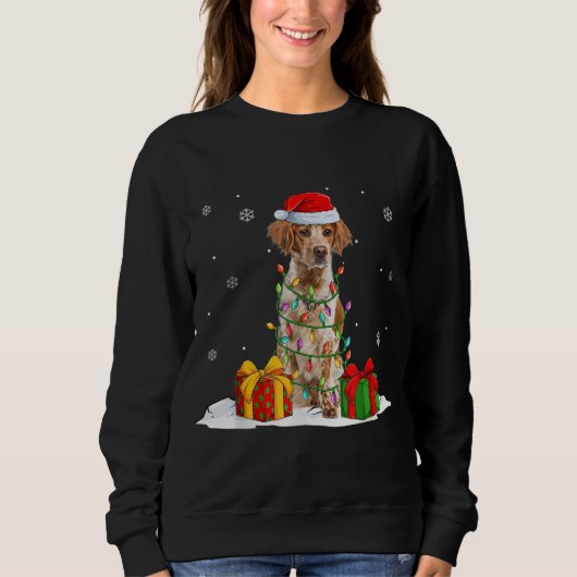 Brittany Spanel Weihnachtsbaum Lichter Xmas Sweatshirt (Vorderseite)
