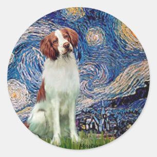 Brittany Spaniel 3 - Starry Night Runder Aufkleber