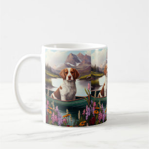 Brittany Spaniel auf einem Paddel: Ein landschaftl Kaffeetasse