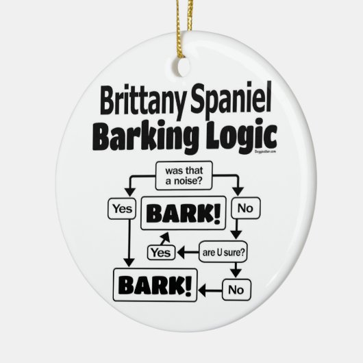 Brittany Spaniel Barking Logic Keramik Ornament (Links)