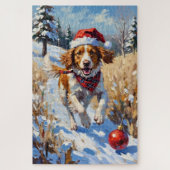 Brittany Spaniel Chasing Christmas Ornament Hat Puzzle (Vertikal)