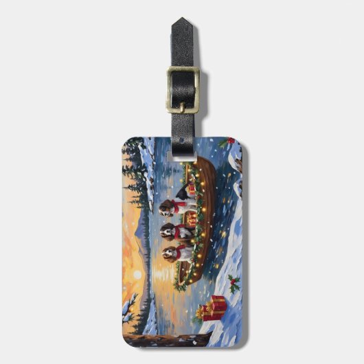 Brittany Spaniel Christmas Boat Holiday Gepäckanhänger (Vorderseite vertikal)