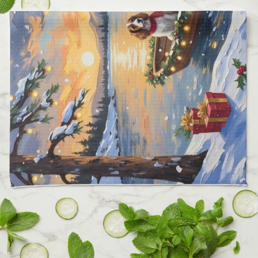 Brittany Spaniel Christmas Boat Holiday Geschirrtuch (Gefaltet)