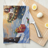 Brittany Spaniel Christmas Boat Holiday Geschirrtuch (Viertel Falte)