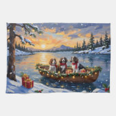 Brittany Spaniel Christmas Boat Holiday Geschirrtuch (Horizontal)