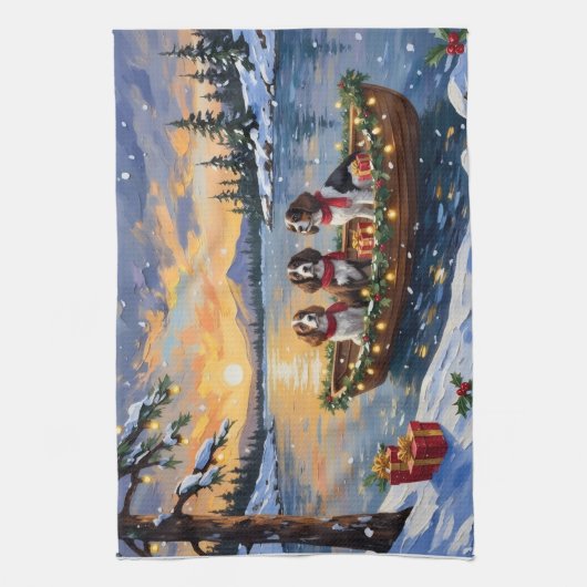 Brittany Spaniel Christmas Boat Holiday Geschirrtuch (Vertikal)