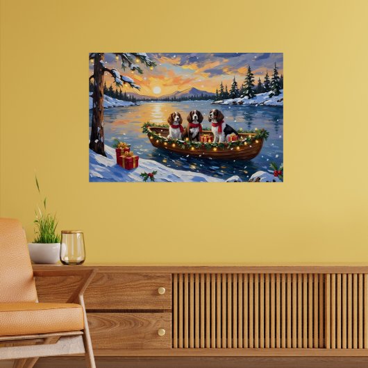 Brittany Spaniel Christmas Boat Holiday Poster (Wohnzimmer 2)
