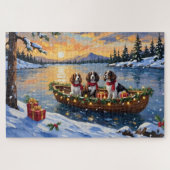 Brittany Spaniel Christmas Boat Holiday Puzzle (Horizontal)