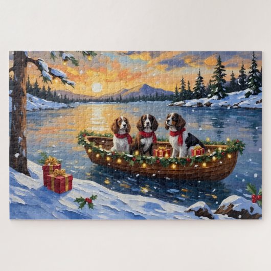 Brittany Spaniel Christmas Boat Holiday Puzzle (Horizontal)
