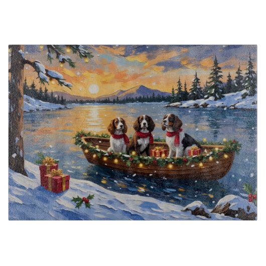 Brittany Spaniel Christmas Boat Holiday Schneidebrett (Vorderseite)