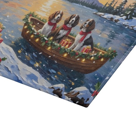 Brittany Spaniel Christmas Boat Holiday Schneidebrett (Ecke)