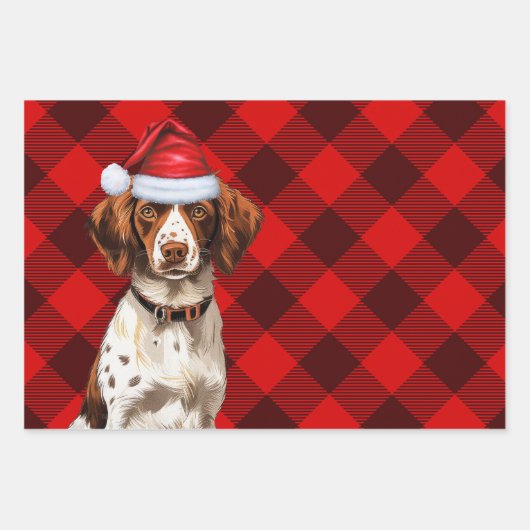 Brittany Spaniel Christmas Dog Red Buffalo Kariert Geschenkpapier Set (Vorderseite 3)