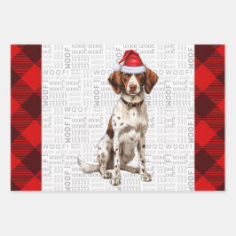 Brittany Spaniel Christmas Dog Red Buffalo Kariert Geschenkpapier Set