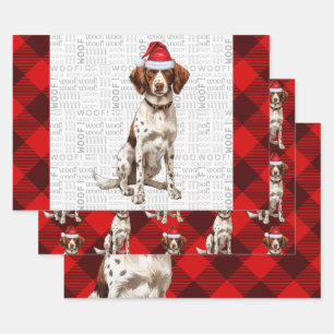 Brittany Spaniel Christmas Dog Red Buffalo Kariert Geschenkpapier Set