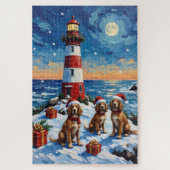 Brittany Spaniel Christmas Lighthouse Holiday Puzzle (Vertikal)