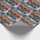 Brittany Spaniel Christmas Red Truck Holiday Geschenkpapier (Ecke)