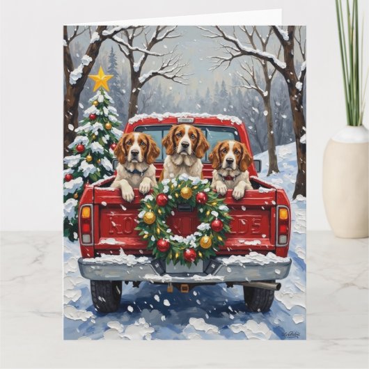 Brittany Spaniel Christmas Red Truck Holiday Karte (Vorderseite)