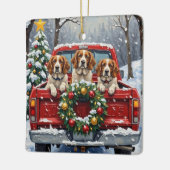 Brittany Spaniel Christmas Red Truck Holiday Keramikornament (Links)