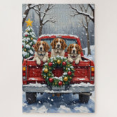 Brittany Spaniel Christmas Red Truck Holiday Puzzle (Vertikal)
