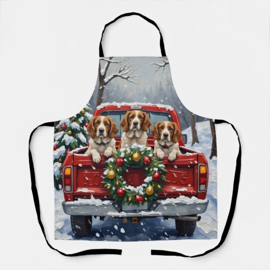Brittany Spaniel Christmas Red Truck Holiday Schürze (Vorderseite)