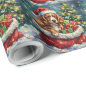 Brittany Spaniel Christmas Santa Bag Adventure Geschenkpapier (Rolleneckpunkt)