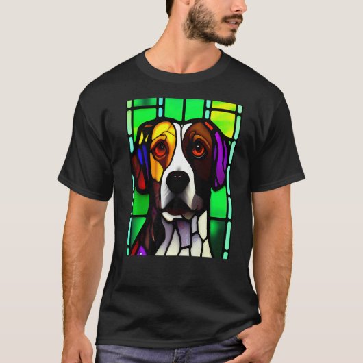 Brittany Spaniel - Colorful Stained Glass Premium_ T-Shirt (Vorderseite)