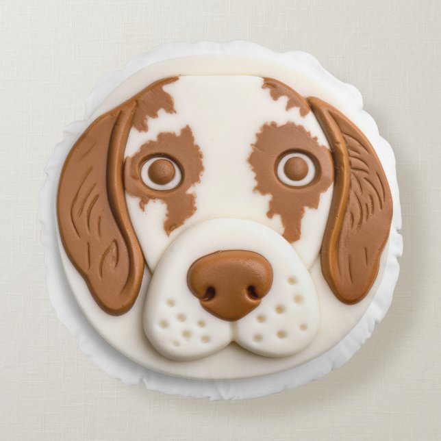 Brittany Spaniel Dog 3D Inspiriert Rundes Kissen (Vorderseite)