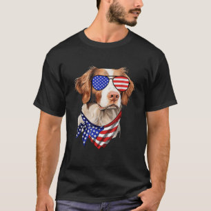 Brittany Spaniel Dog American Flag Brille 4. T-Shirt