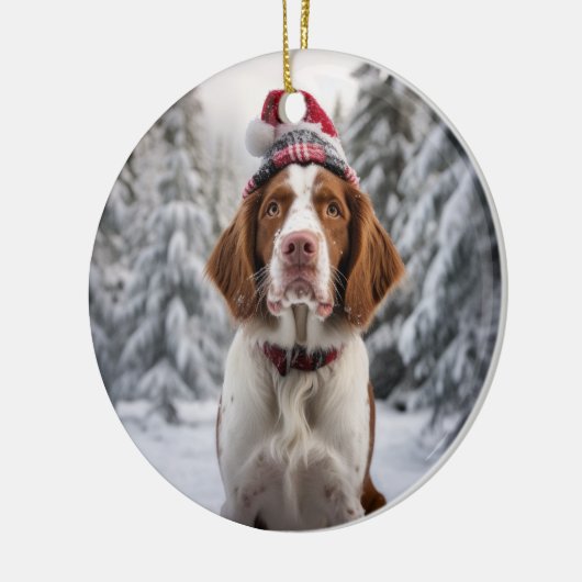 Brittany Spaniel Dog Christmas Keepake Keramik Ornament (Links)