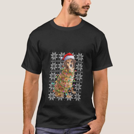 Brittany Spaniel Dog Christmas Lights Weihnachtsma T-Shirt (Vorderseite)