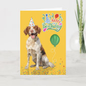 Brittany Spaniel Dog Party Hat Yellow Birthday Karte (Vorderseite)