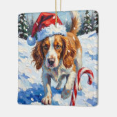 Brittany Spaniel Dog Pointing at Christmas Candy Keramikornament (Links)