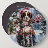 Brittany Spaniel Dog Riding Motorrad Weihnachten Button (Vorne & Hinten)