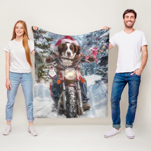 Brittany Spaniel Dog Riding Motorrad Weihnachten Fleecedecke (Beispiel)