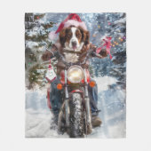 Brittany Spaniel Dog Riding Motorrad Weihnachten Fleecedecke (Vorderseite)