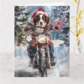 Brittany Spaniel Dog Riding Motorrad Weihnachten Karte (Gelbe Blume)