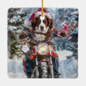 Brittany Spaniel Dog Riding Motorrad Weihnachten Keramikornament (Rückseite)
