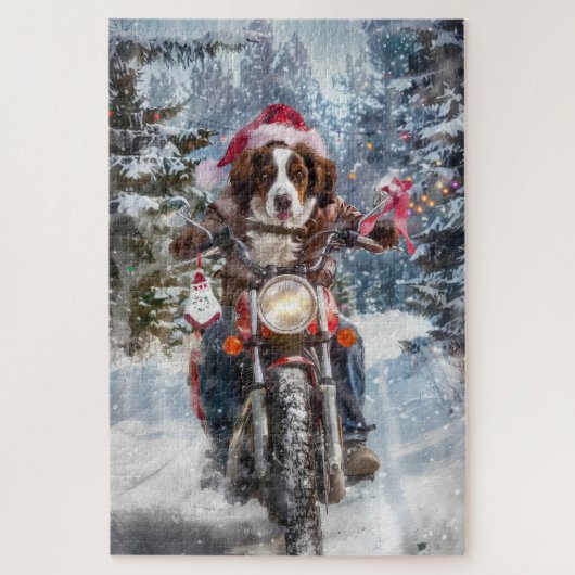 Brittany Spaniel Dog Riding Motorrad Weihnachten Puzzle (Vertikal)