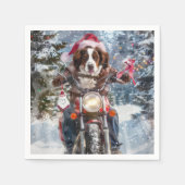 Brittany Spaniel Dog Riding Motorrad Weihnachten Serviette (Vorderseite)