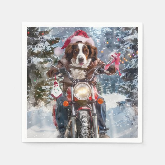 Brittany Spaniel Dog Riding Motorrad Weihnachten Serviette (Vorderseite)