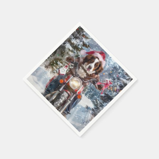 Brittany Spaniel Dog Riding Motorrad Weihnachten Serviette (Ecke)