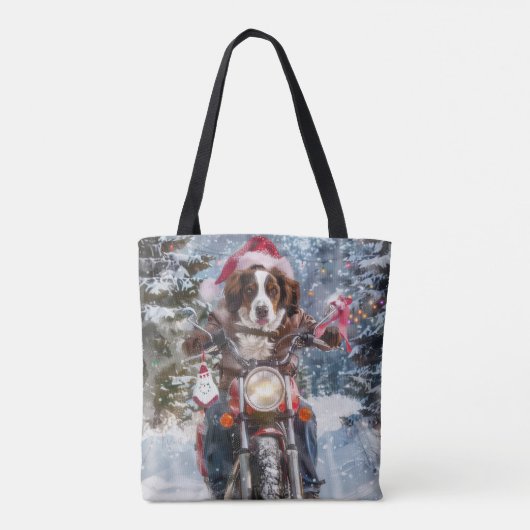 Brittany Spaniel Dog Riding Motorrad Weihnachten Tasche (Rückseite)