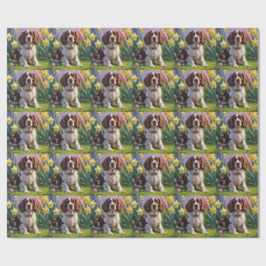 Brittany Spaniel Dog Spring Blumen Malerei Geschenkpapier (Flach)