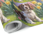 Brittany Spaniel Dog Spring Blumen Malerei Geschenkpapier (Rolleneckpunkt)